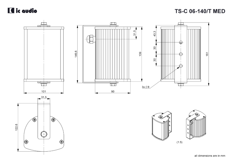 Technische Zeichnung TS-C 06-140/T MED mit Abmessungen