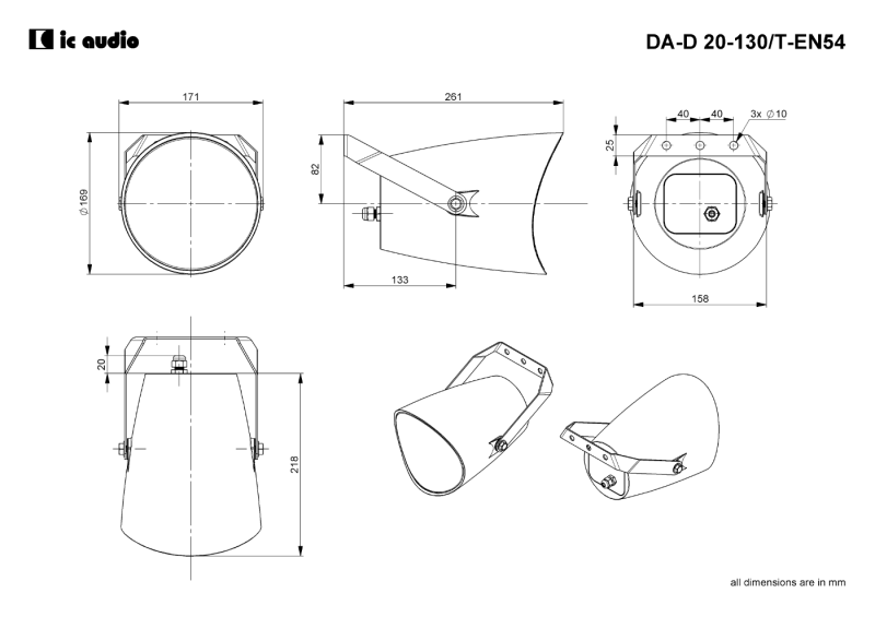 Technische Zeichnung DA-D 20-130/T-EN54 mit Abmessungen