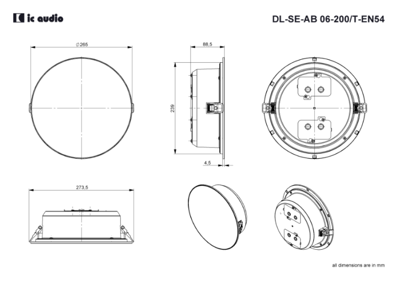 Technische Zeichnung DL-SE-AB 06-200/T-EN54 mit Abmessungen