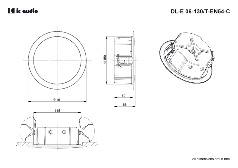 Technische Zeichnung DL-E 06-130/T-EN54-C mit Abmessungen
