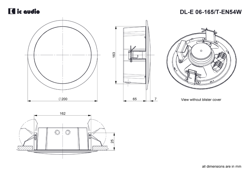 Technische Zeichnung DL-E 06-165/T-EN54W mit Abmessungen