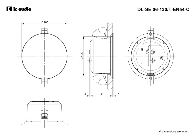 Technische Zeichnung DL-SE 06-130/T-EN54-C mit Abmessungen