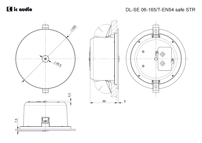 Technische Zeichnung DL-SE 06-165/T-EN54 safe STR mit Abmessungen