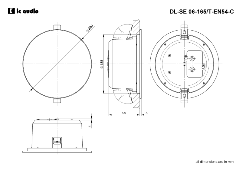 Technische Zeichnung DL-SE 06-165/T-EN54-C mit Abmessungen