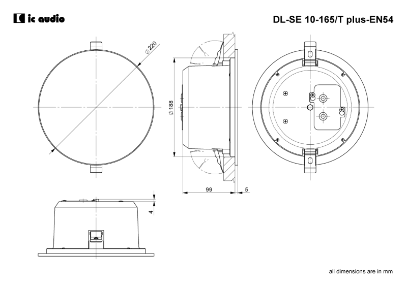 Technische Zeichnung DL-SE 10-165/T plus-EN54 mit Abmessungen