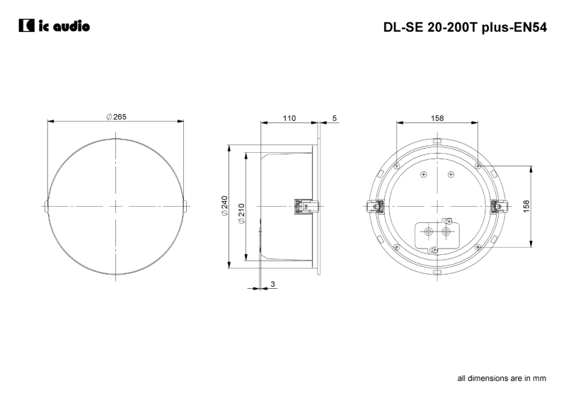 Technische Zeichnung DL-SE 20-200/T plus-EN54 mit Abmessungen