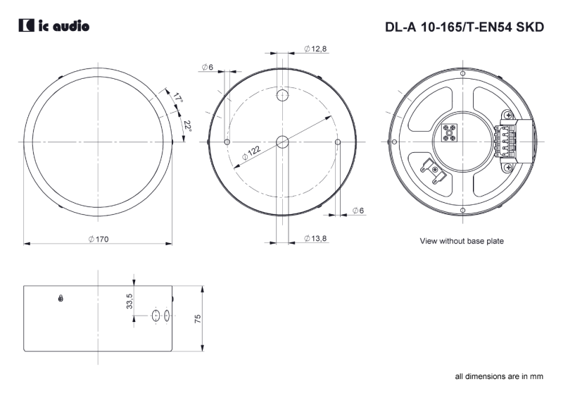 Technische Zeichnung DL-A 10-165/T-EN54 SKD mit Abmessungen