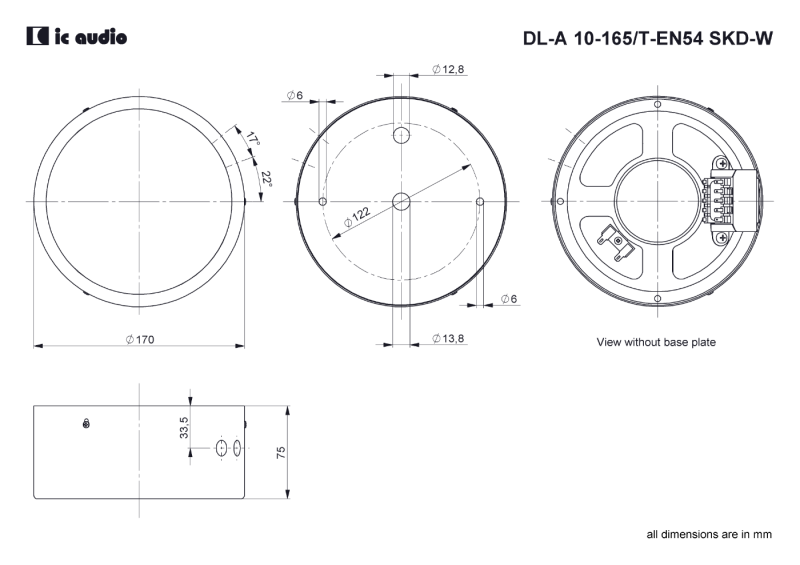 Technische Zeichnung DL-A 10-165/T-EN54 SKD-W mit Abmessungen