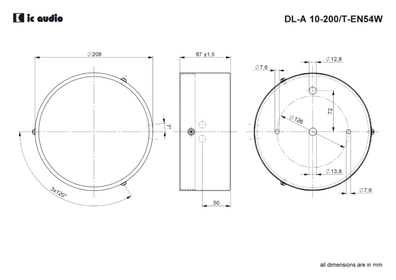 Technische Zeichnung DL-A 10-200/T-EN54W mit Abmessungen
