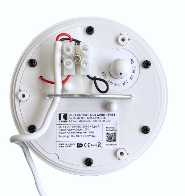 EN 54-24 Pendellautsprecher 100 V, 20 W, weiß – DL-H 20-100/T plus white-EN54