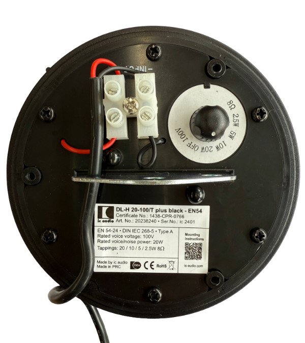 EN 54-24 Pendellautsprecher 100 V, 20 W, schwarz – DL-H 20-100/T plus black-EN54