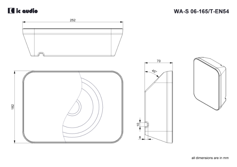 Technische Zeichnung WA-S 06-165/T-EN54 mit Abmessungen