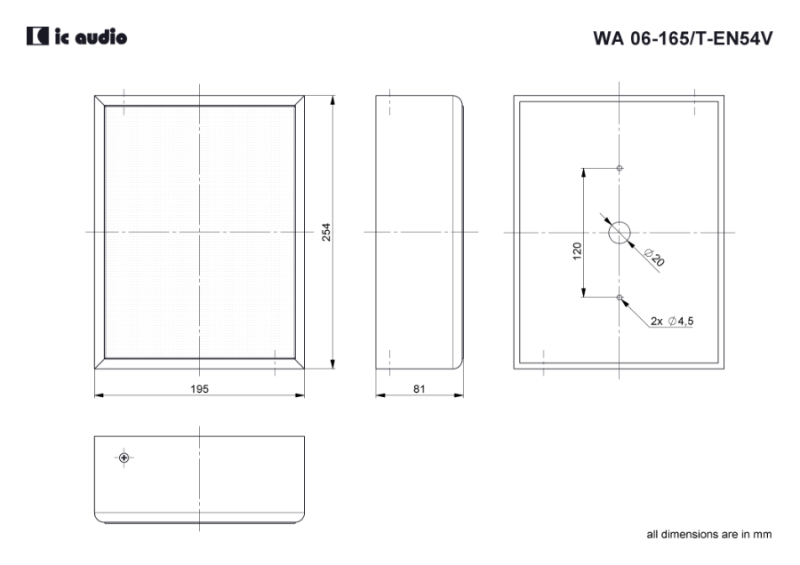 Technische Zeichnung WA 06-165/T black-EN54V mit Abmessungen