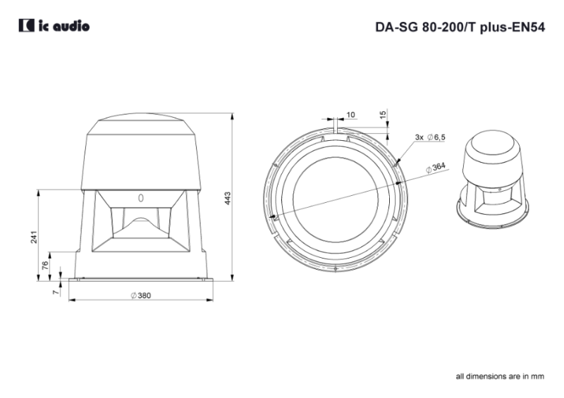 Technische Zeichnung DA-SG 80-200/T plus white-EN54 mit Abmessungen