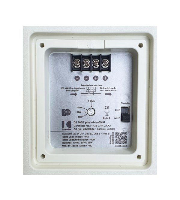 EN 54-24 Koaxial-Lautsprecher 100 V, 100 W, weiß – DS 100/T plus white-EN54