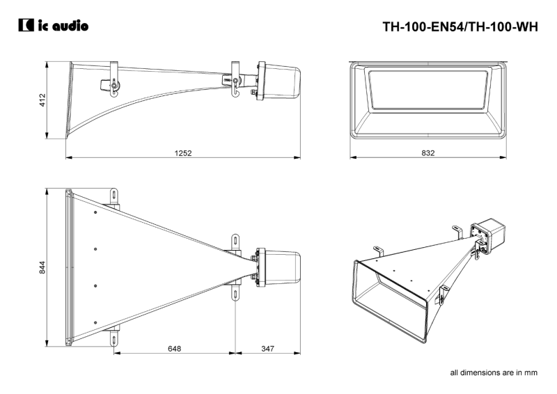 Technische Zeichnung TH-100-WH mit Abmessungen