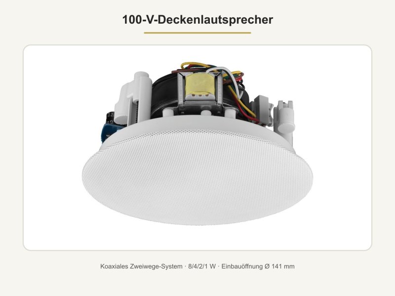 Praxisbeschallung mit 4 Zonen – 100-V-Lautsprecher-Set
