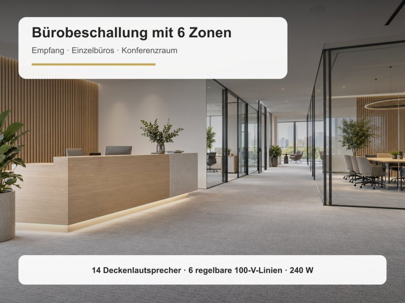 Bürobeschallung mit 6 Zonen - 100-V-Deckenlautsprecher-Set