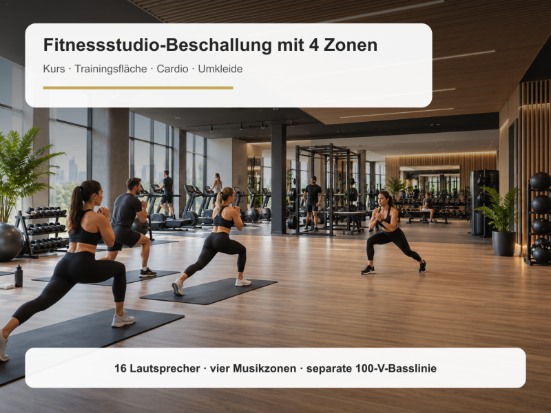 Fitnessstudio-Beschallung mit 4 Zonen - 100-V-Lautsprecher-Set