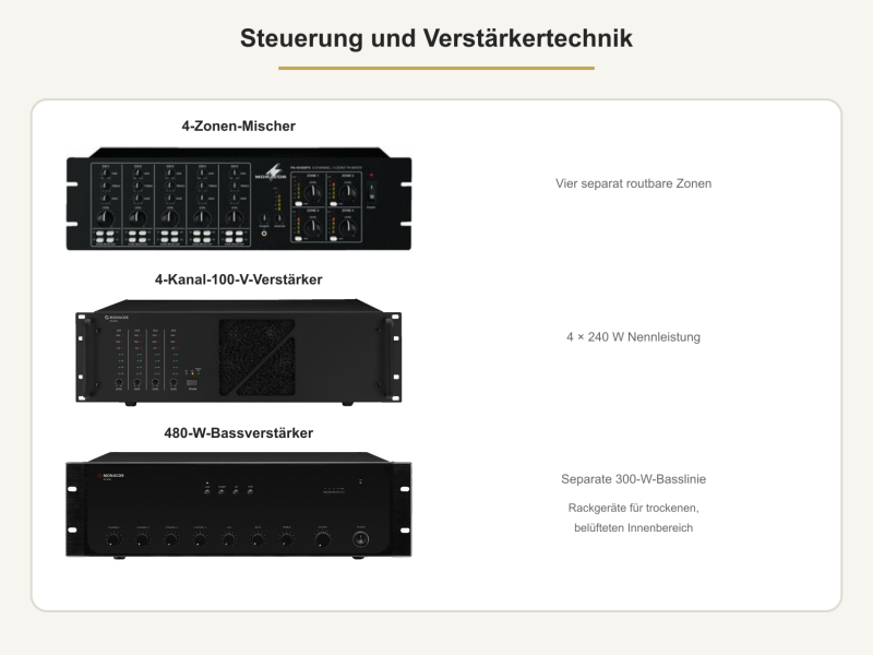 Steuer- und Verstärkergeräte des Fitnessstudio-Beschallungssets