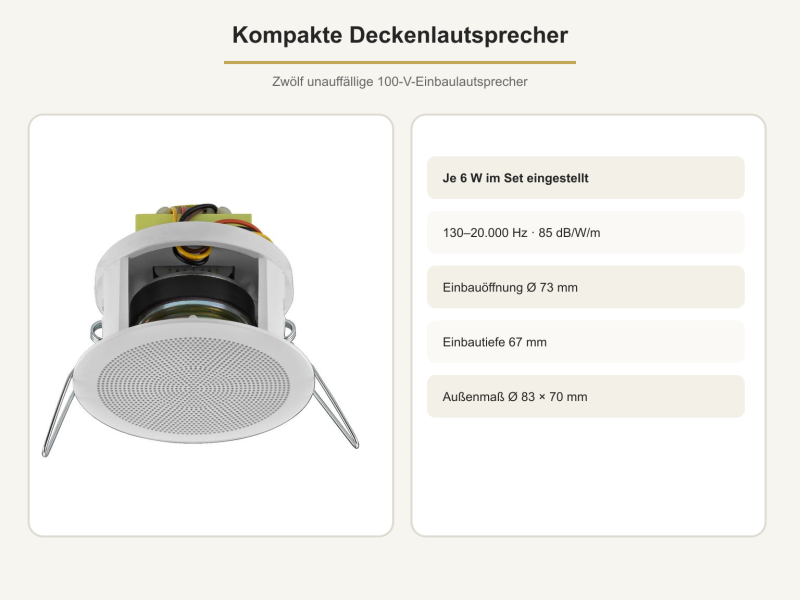 Kompakter 100-V-Deckenlautsprecher mit Einbaudaten