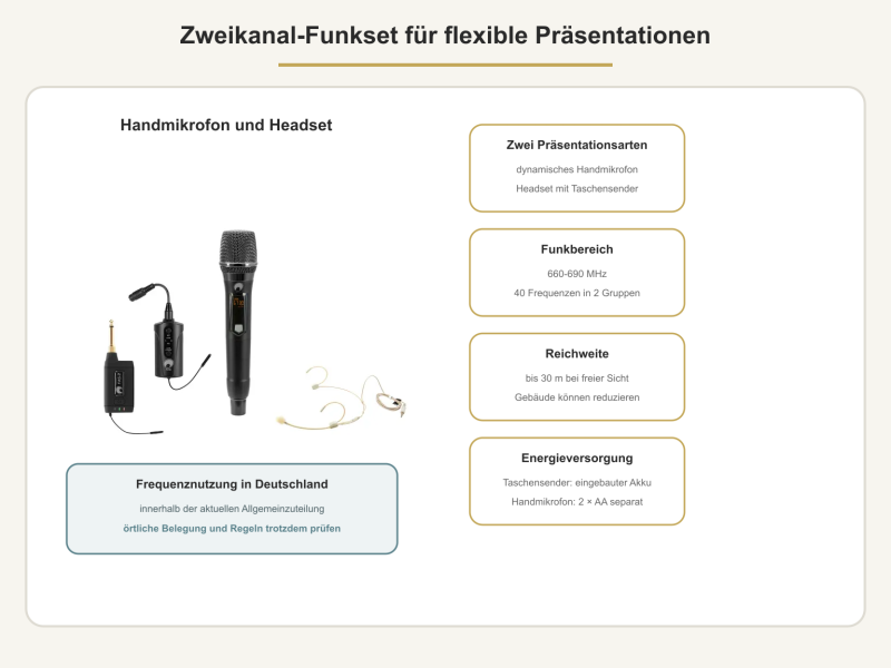 Handmikrofon, Taschensender und Headset des Zweikanal-Funksets