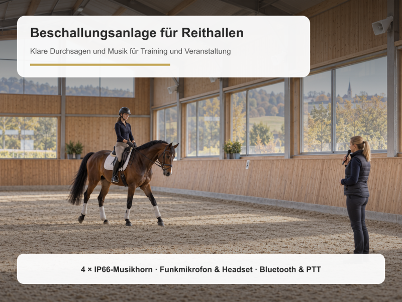 Beschallungsanlage für Reithallen - 100-V-Lautsprecher-Set mit Funkmikrofon