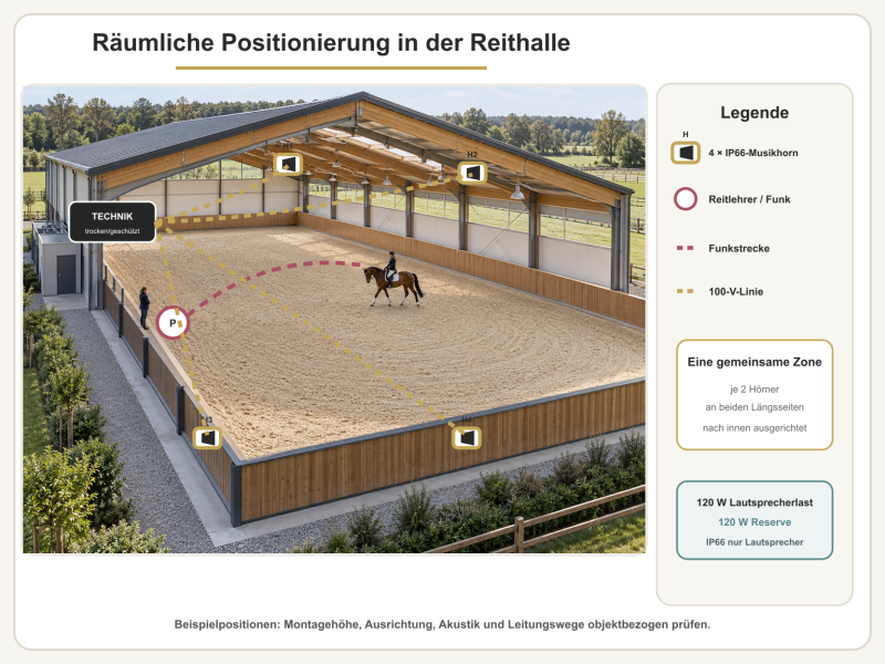 Räumliche Lautsprecher-Positionierung in der Reithalle