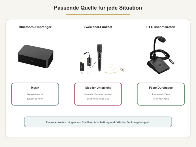 Quellen und Bedienung für Reitunterricht und Musik