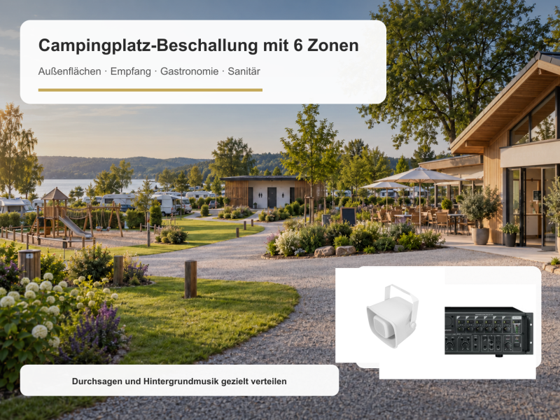 Campingplatz-Beschallung für sechs Zonen – 100-V-Lautsprecher-Set