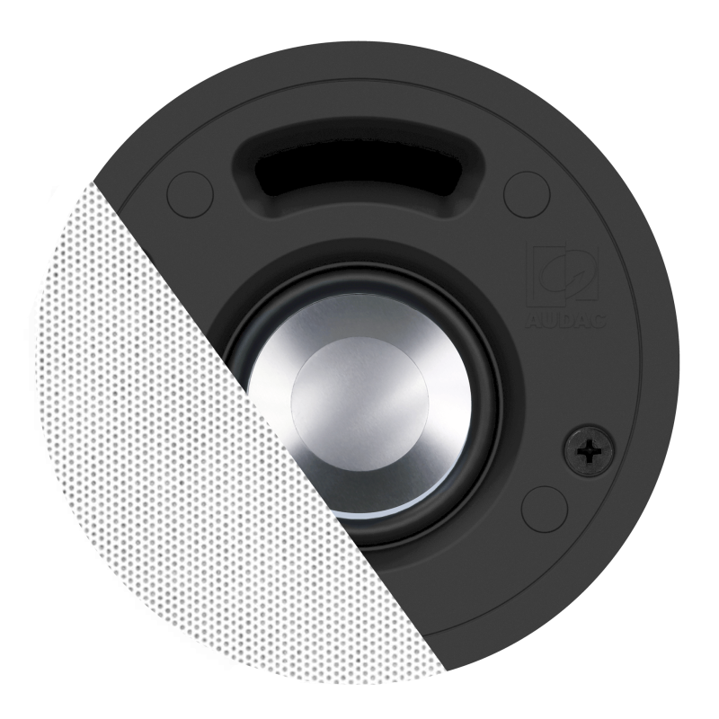 Technische Produktansicht des CELO2I/W mit sichtbarem Aluminiumtreiber und teilweise dargestelltem weißem Gitter